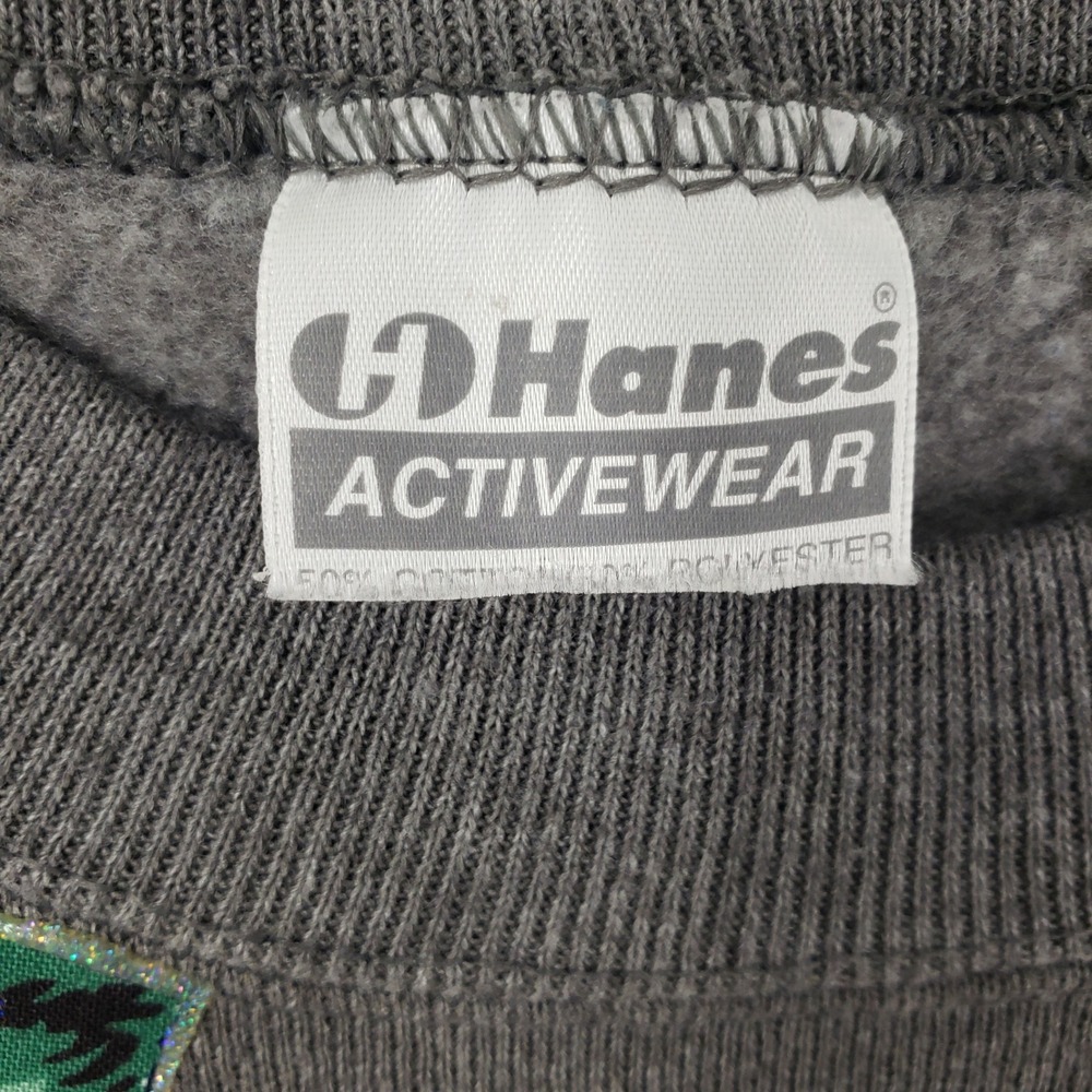 Vintage 90s Hanes Floral Rose Sweatshirt Womens Large Gray Glitter Crew Neck USA - Picture 3 of 9